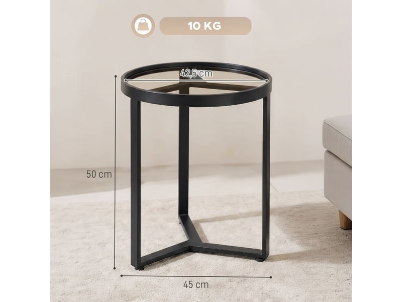  Bout de canapé rond en verre trempé et métal noir, ø 45 x h 50 cm  - Conforama D