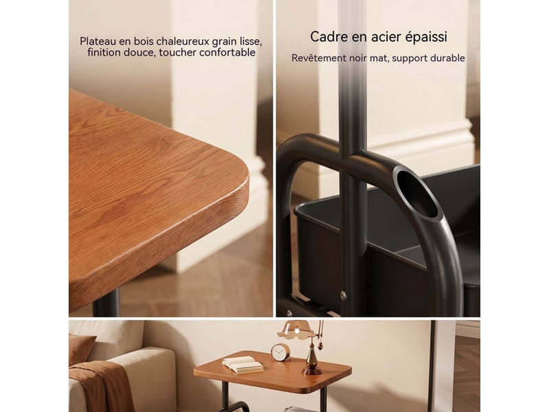  Chariot roulant 2 niveaux bois et metal noir avec roulettes 360  - Conforama D