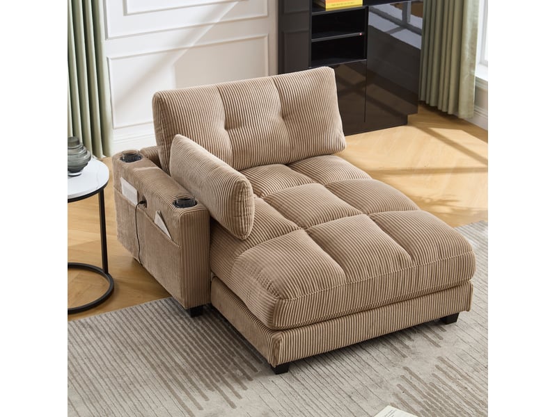  Fauteuil relax 1 place en velours côtelé kaki avec usb et porte-gobelets  - Conforama E