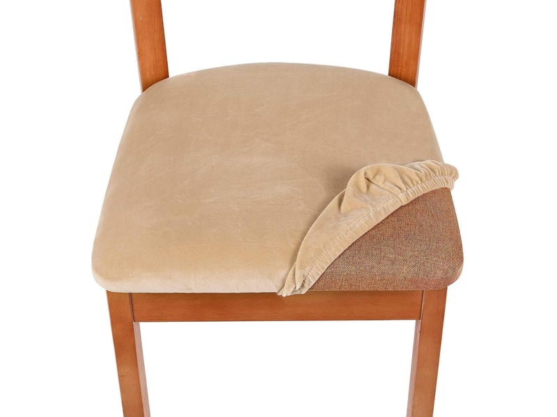  Lot de 4 housse de chaise - lot de 4 pièces : une housse de chaise de salle à manger extensible beige, une housse de siège de chaise de salle à manger en velours et une XLH-ZLS-009449MF - Conforama B