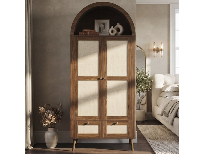  Armoire 80x55x180 cm 2 portes, 2 tiroirs et niche ouverte décor noyer et beige  - Conforama D
