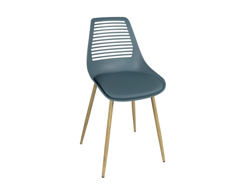  Lot de 2 chaises de cuisine vintage geos avec dossier ajouré, assise rembourrée bleue  - Conforama C