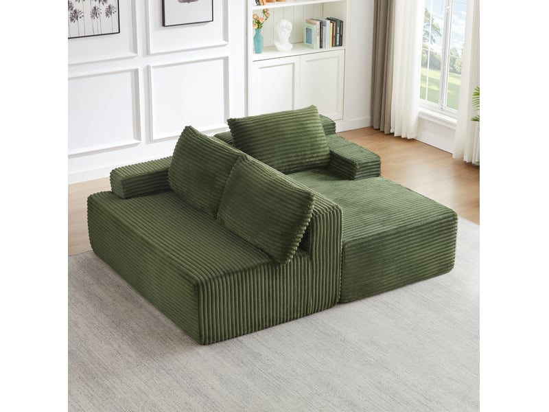  Canapé d’angle modulable 4 places 238x152x66 cm en velours côtelé vert  - Conforama R