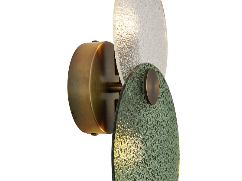  Art deco wandlamp donker brons met groen en helder glas 2-lichts - text  - Conforama D