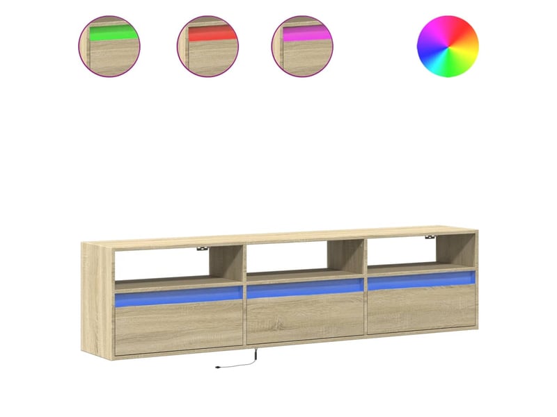 Meuble tv - banc tv - meuble de rangement mural avec led chêne sonoma 180x31x45 cm - Conforama A