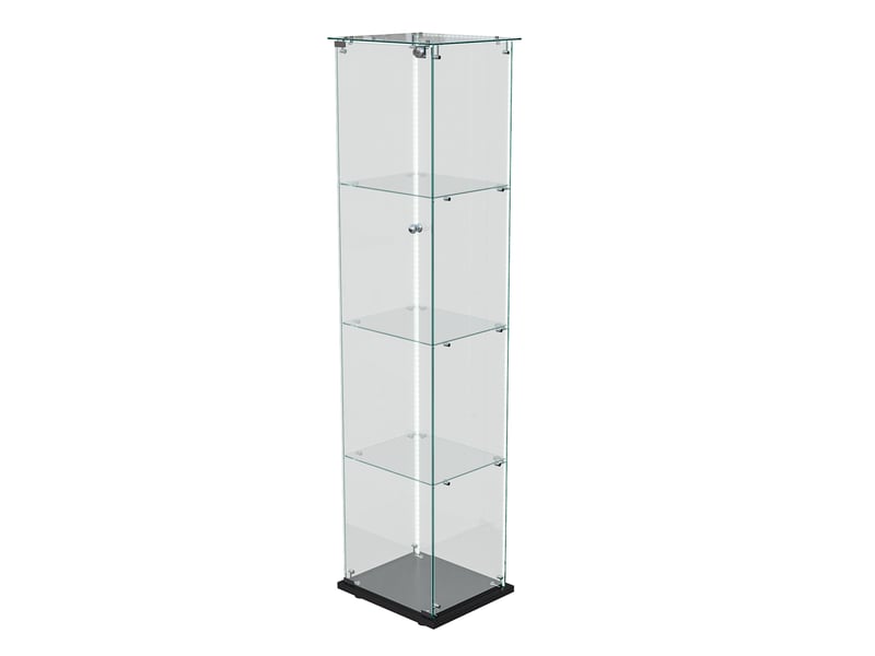  Vitrine en verre 4 niveaux simple porte - 39,8 x 35 x 163 cm - noir - armoire d'exposition avec ruban led et base noire  - Conforama A