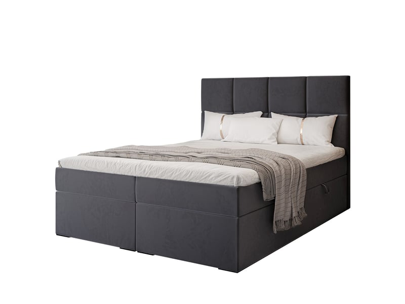 Lit coffre magnus - 180x200 cm - avec matelas et surmatelas - velours doux - gris foncé MAGNUS - Conforama A