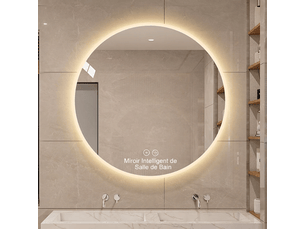 Miroir de salle de bain rond led 80 cm, lumineux, mural, anti-buée, 3 couleurs de lumière