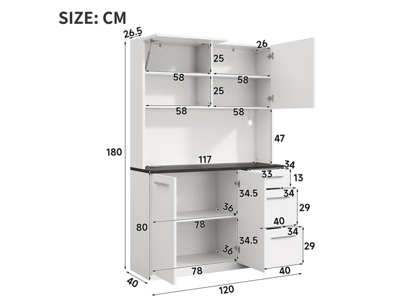Buffet haut blanc 120x40x180 cm avec étagères, prises usb et bande lumineuse pour salle à manger - Conforama C