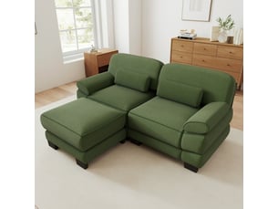 Canapé d'angle modulable - 2 places - forme l - 1 ottoman - coussins lombaires - velours côtelé - mobilier de salon - vert