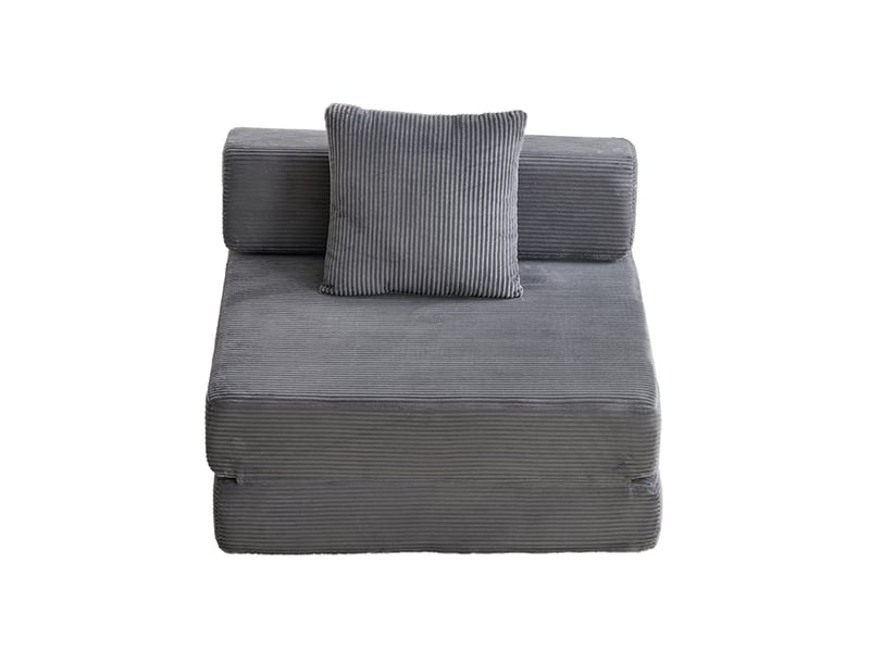 Fauteuil convertible 1 place 92,5x92,5 cm – gris foncé – velours côtelé pliable avec coussin et accoudoirs - Conforama D