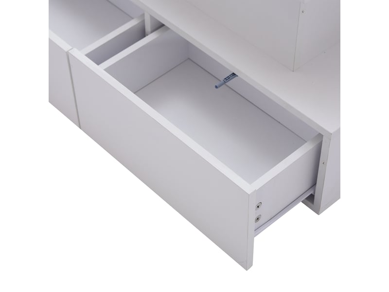  Table basse led avec 4 tiroirs et plateau coulissant pour salon 90×55×41 cm en panneaux de particules blanc  - Conforama D