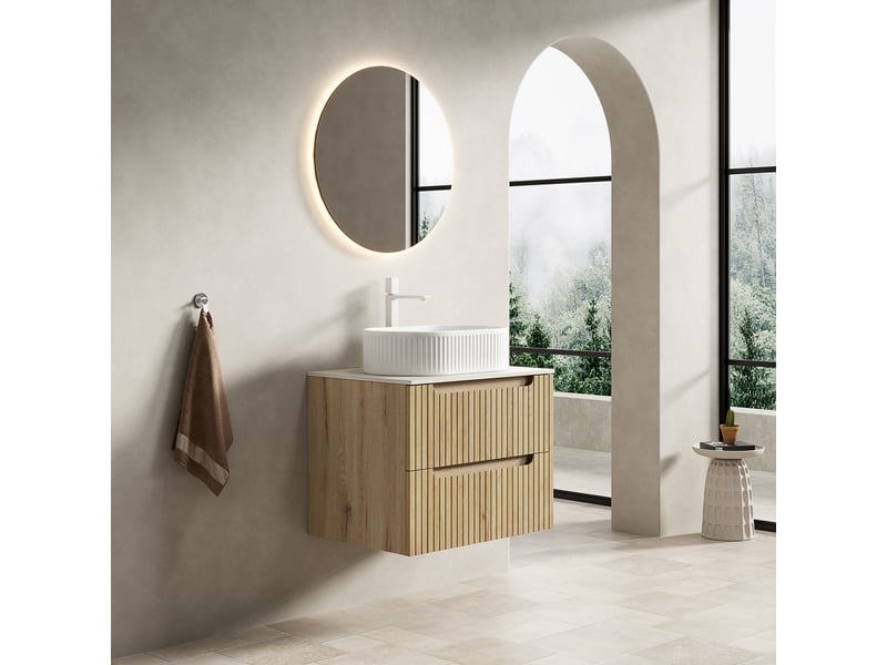  Meuble sous vasque suspendu à 2 tiroirs fermeture douce - lpospi - céramique, pierre frittée, blanc chêne blanc 60 cm  - Conforama C