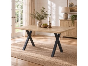 Table à manger de cuisine - bords ondulés - pieds métalliques en x - plateau de 28 mm - mdf - bois naturel