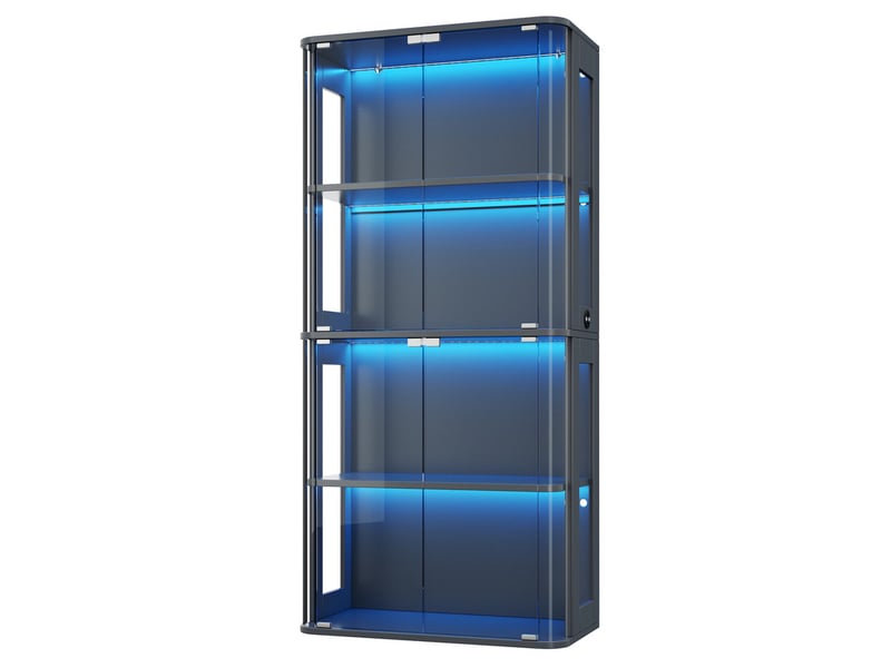 Vitrine led verre trempé 80x40x170cm, tactilecapteur, 3 teintes, 4 niveaux, acrylique, anti-bascule, noir  - Conforama A