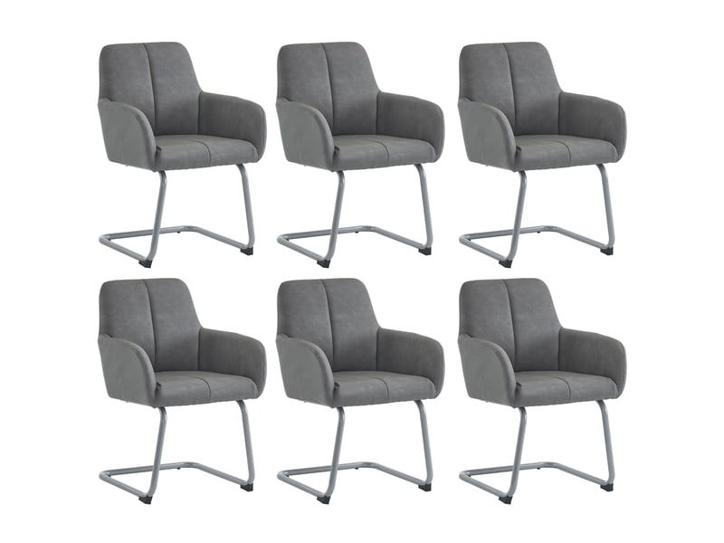  Chaise de salle à manger lot de 6 avec accoudoirs et dossier ergonomique  - cuir microfibre gris  - Conforama A