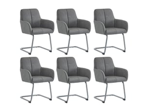 Chaise de salle à manger lot de 6 avec accoudoirs et dossier ergonomique  - cuir microfibre gris