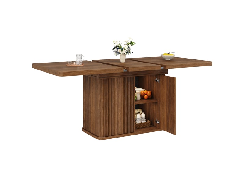  Table de salle à manger extensible avec rangement 140–180×80×76,5 cm mdf métal marron  - Conforama A