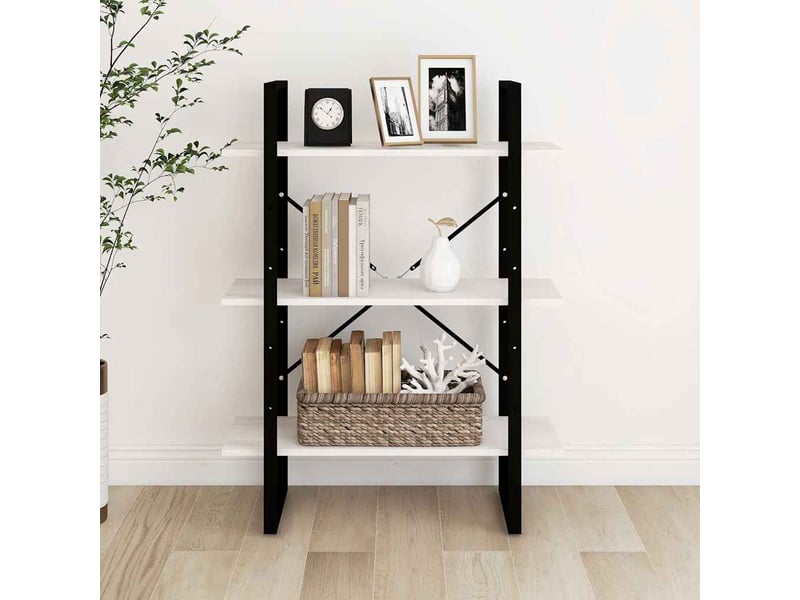  Bibliothèque à 3 niveaux, armoire à livres blanc 80x30x105 cm bois de pin massif  - Conforama D