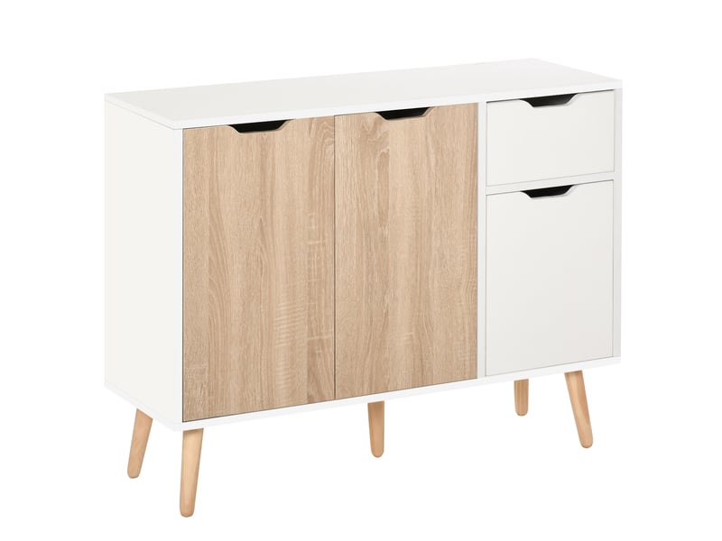  Buffet moderne pour le salon, avec 3 portes et un tiroir, table d'appoint pour le salon, 90 x 30 x 72 cm, blanc et naturel  - Conforama A