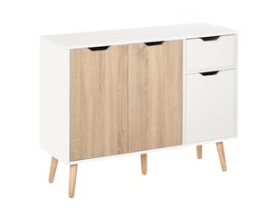 Buffet moderne pour le salon, avec 3 portes et un tiroir, table d'appoint pour le salon, 90 x 30 x 72 cm, blanc et naturel