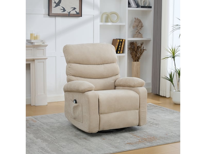 Fauteuil de massage électrique beige, pivotant à 360 degrés, dossier et repose-pieds réglables pour salon et lecture - Conforama B