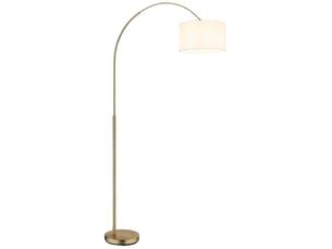 Globo truett lampadaire arqué en laiton mat, abat-jour blanc lin, douille e27