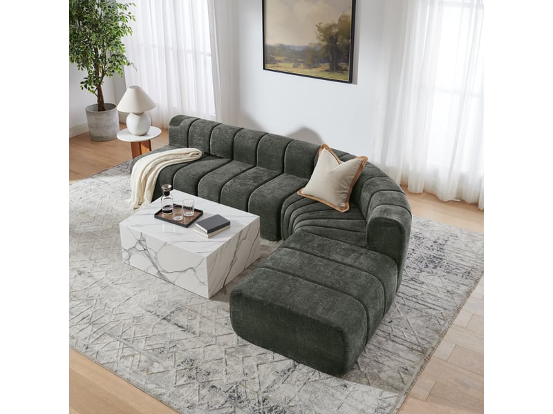 Canapé d’angle modulable 4 places, canapé noir en chenille avec modules indépendants, mousse haute résilience et angles arrondis - Conforama R