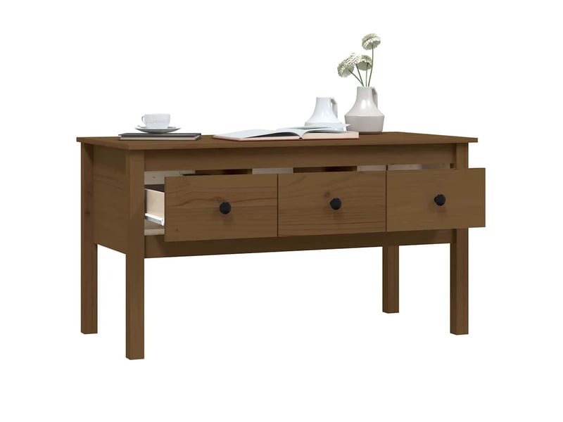  Table basse - table de salon - table à thé marron miel 102x49x55 cm bois massif de pin  - Conforama E