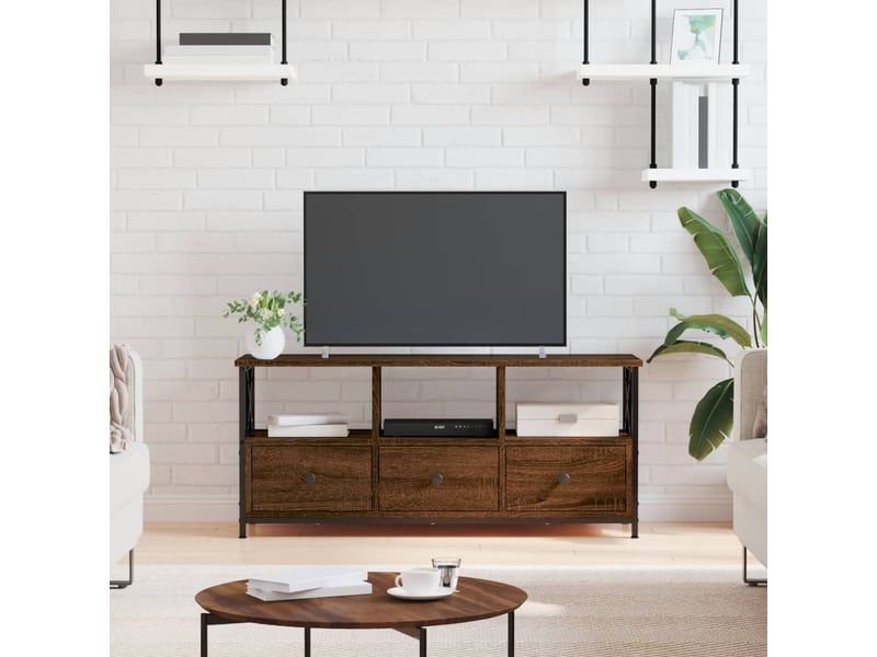  Meuble tv - banc tv - meuble de rangement chêne marron 102x33x45 cm bois d'ingénierie et fer  - Conforama B