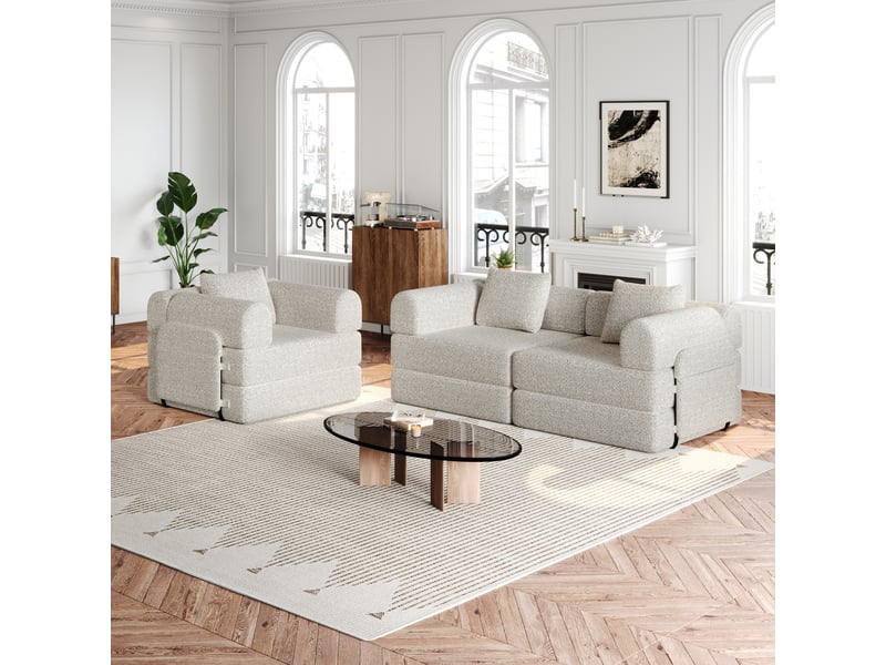  Canapé convertible 2-en-1 modulable avec rangement d’accoudoir  - cadres en acier, chenille - kaki  - Conforama C