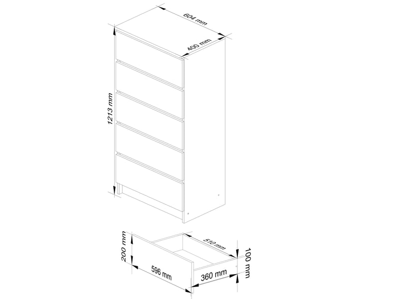  Commode k60 cachemire 60 cm 5 tiroirs couleur chêne artisan mat 60x40x121 cm Commode K60 - Conforama C