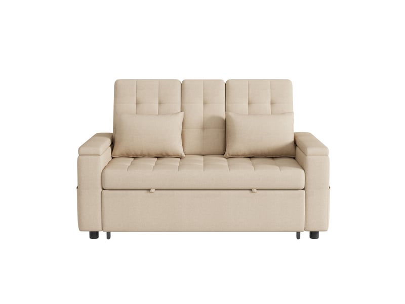  Canapé convertible 2 places beige avec rangement intégré et dos réglable pour salon  - Conforama A