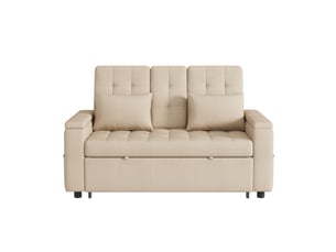 Canapé convertible 2 places beige avec rangement intégré et dos réglable pour salon