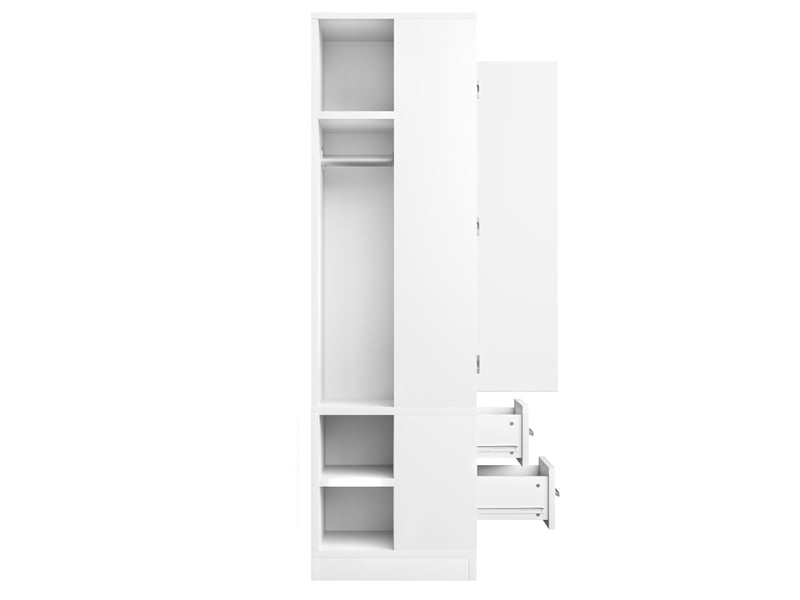  Armoire 1 porte avec 2 penderies, étagères et 2 tiroirs - rangement compact, bois blanc 70 × 50 × 170 cm  - Conforama A