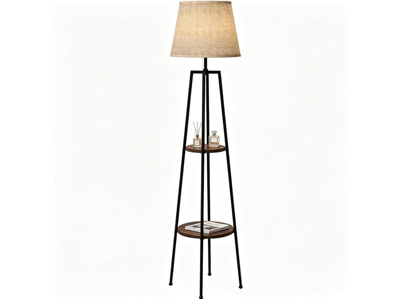  Lampadaire moderne 42x42x166 cm avec deux tablettes mdf métal noir et marron  - Conforama A