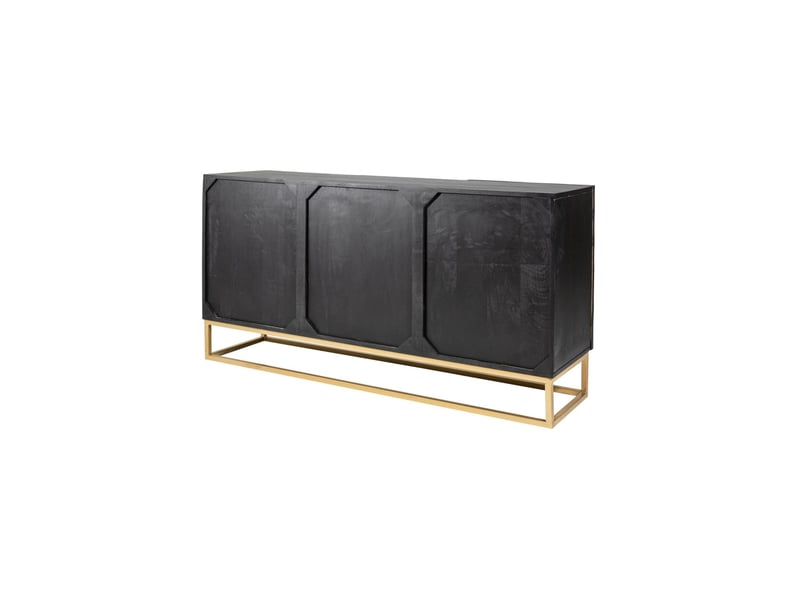  Buffet bas silva 3 portes noir et doré en bois massif de manguier sculpté – 140 x 75 x 38 cm  - Conforama D