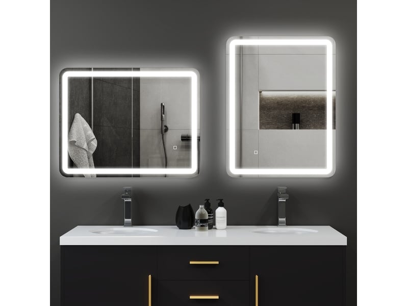  Miroir de salle de bains éclairé 70x90 cm tactile anti-buée argent  - Conforama C