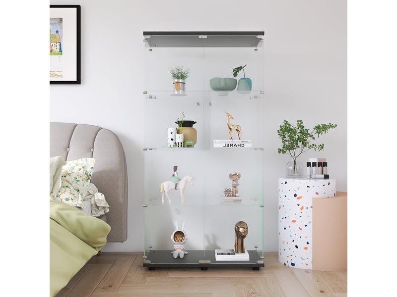  Vitrine d'exposition - 80.5x36.5x164cm - cabinet 4 niveaux, armoire meuble de collection double porte - noir  - Conforama B