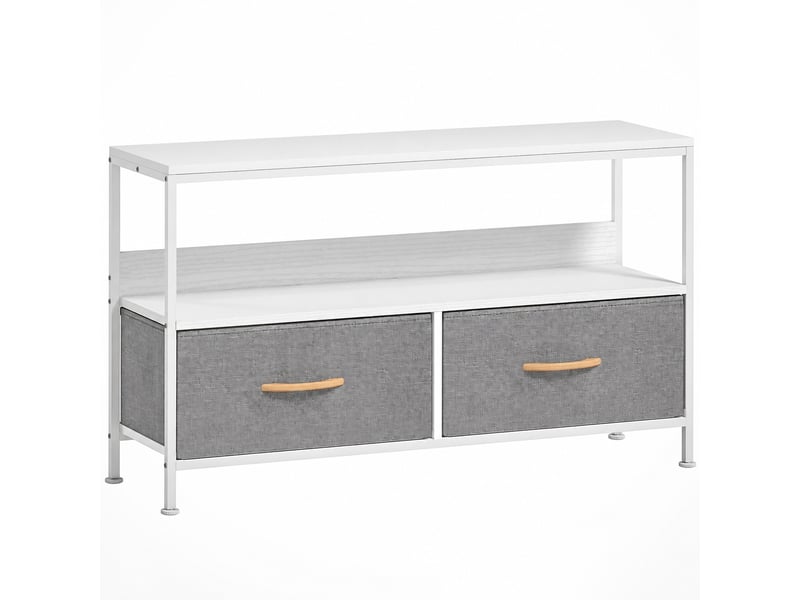  Meuble tv jusqu'à 47 pouces, 2 tiroirs pliables, niche ouverte, pieds réglables, gris clair, 98 x 29 x 56 cm  - Conforama A