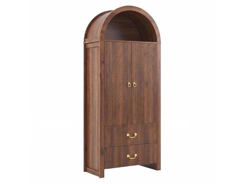 Buffet haut,76x38x180 cm,avec led,mdf et panneaux de particules,coloris noyer - Conforama B