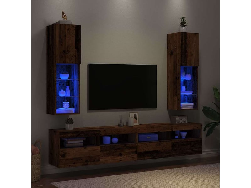  Lot de 2 meuble tv avec lumières led vieux bois 30,5x30x102 cm  - Conforama B