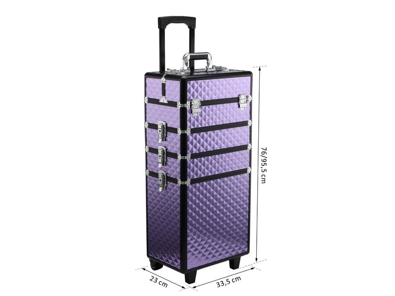 Trousse de maquillage professionnelle, trolley de voyage en aluminium, 2 roues, violet 33,5 x 23 x 7695,5 cm - Conforama E