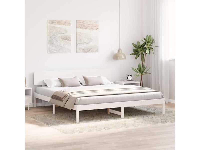 Lit double- lit adulte - cadre de lit avec tête de lit blanc 180 x 200 cm pin massif - Conforama B