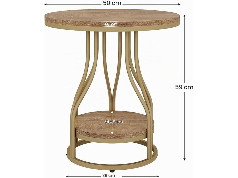  Table d'appoint ronde à deux niveaux, table de chevet moderne, petite table d'appoint avec rangement pour le salon ou la chambre, avec structure en métal.  - Conforama C