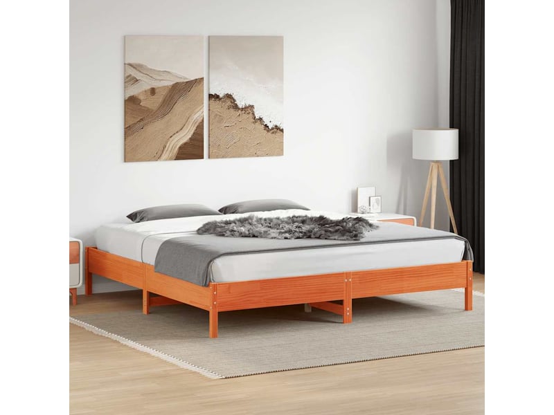  Lit double- lit adulte -  cadre de lit sans matelas  marron 200x200cm bois pin massif  - Conforama B