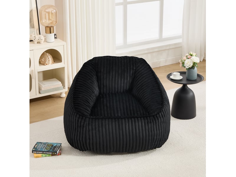  Fauteuil pouf en velours côtelé noir, mousse à mémoire de forme, 98 x 92 x 73 cm  - Conforama E