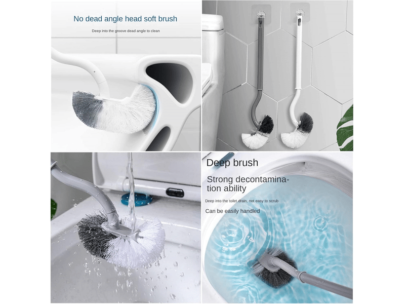  Lot de 2 brosses de toilette pour nettoyer les rebords de toilettes ; manche long et tête incurvée pour un nettoyage facile et en profondeur.  - Conforama C