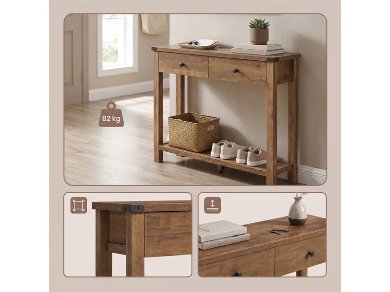  Table console, table d'entrée avec 2 tiroirs et étagère de rangement, pour entrée, salon, style campagnard, taupe  - Conforama C