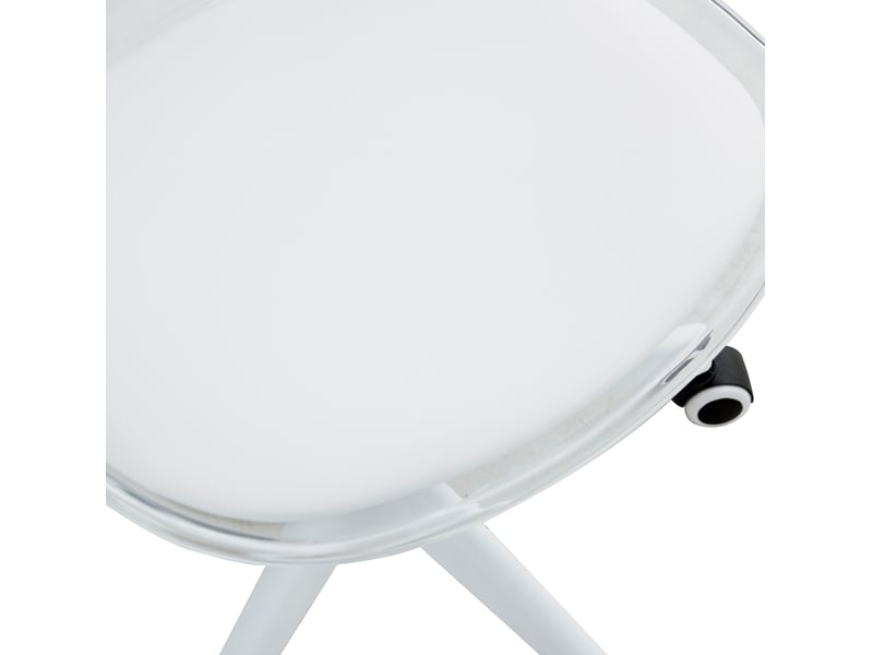  Chaise de bureau transparente et blanche 54 x 54 cm, métal et plastique, réglable avec roulettes  - Conforama E